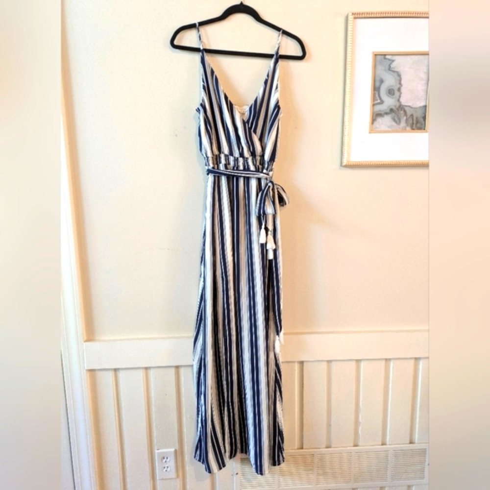 Blue and White Sleeveless Maxi Sundress, Sz. Medium